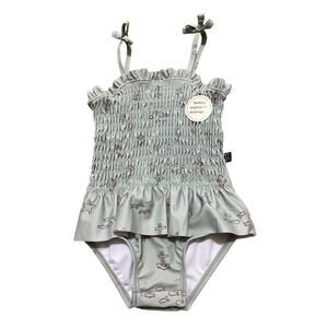 NWT-Gerber Modern Moments Baby Girl Swimsuit with Ruffles Size 12M UPF 50+ Green